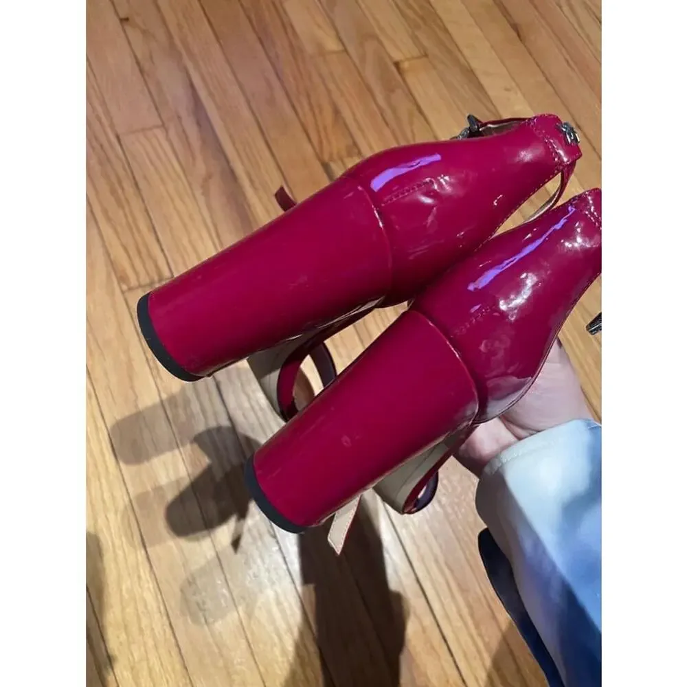👹Sam Edelman Yaro Glossy Cherry Leather Block Chunky Charol vibrant Sandals 8